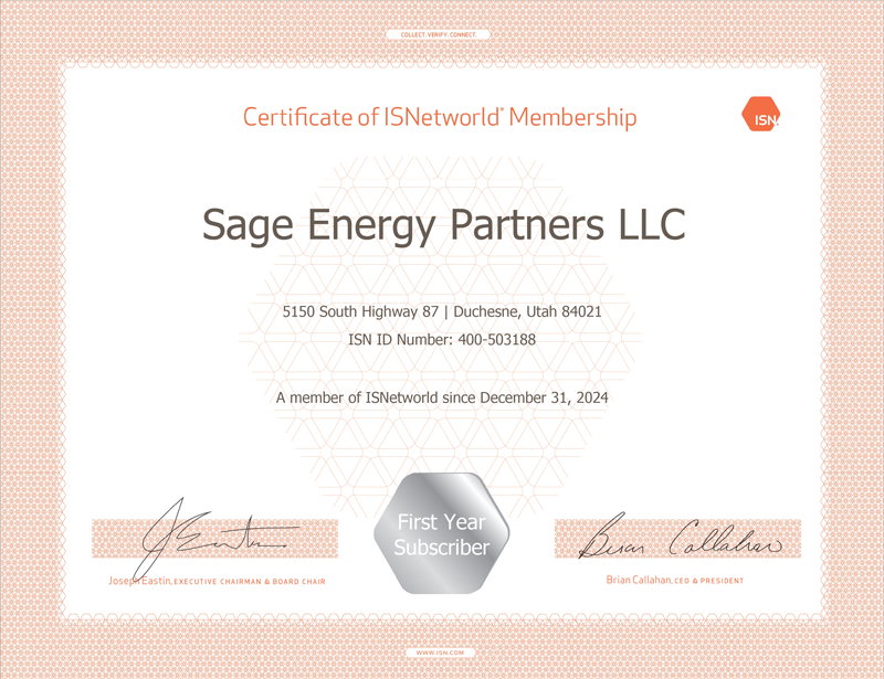 ISNetwork Certificate for Sage Energy Partners